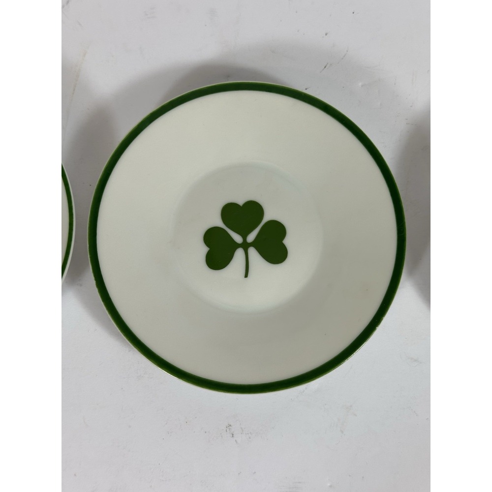 Irish Saucers Vtg C&S 10A31 Bone China Green Rim White Clover 4.5" Set 3 - Picture 3 of 6